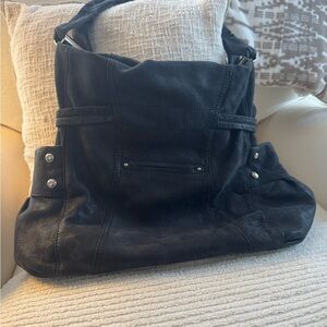 B. Makowsky black shimmery soft leather shoulder handbag